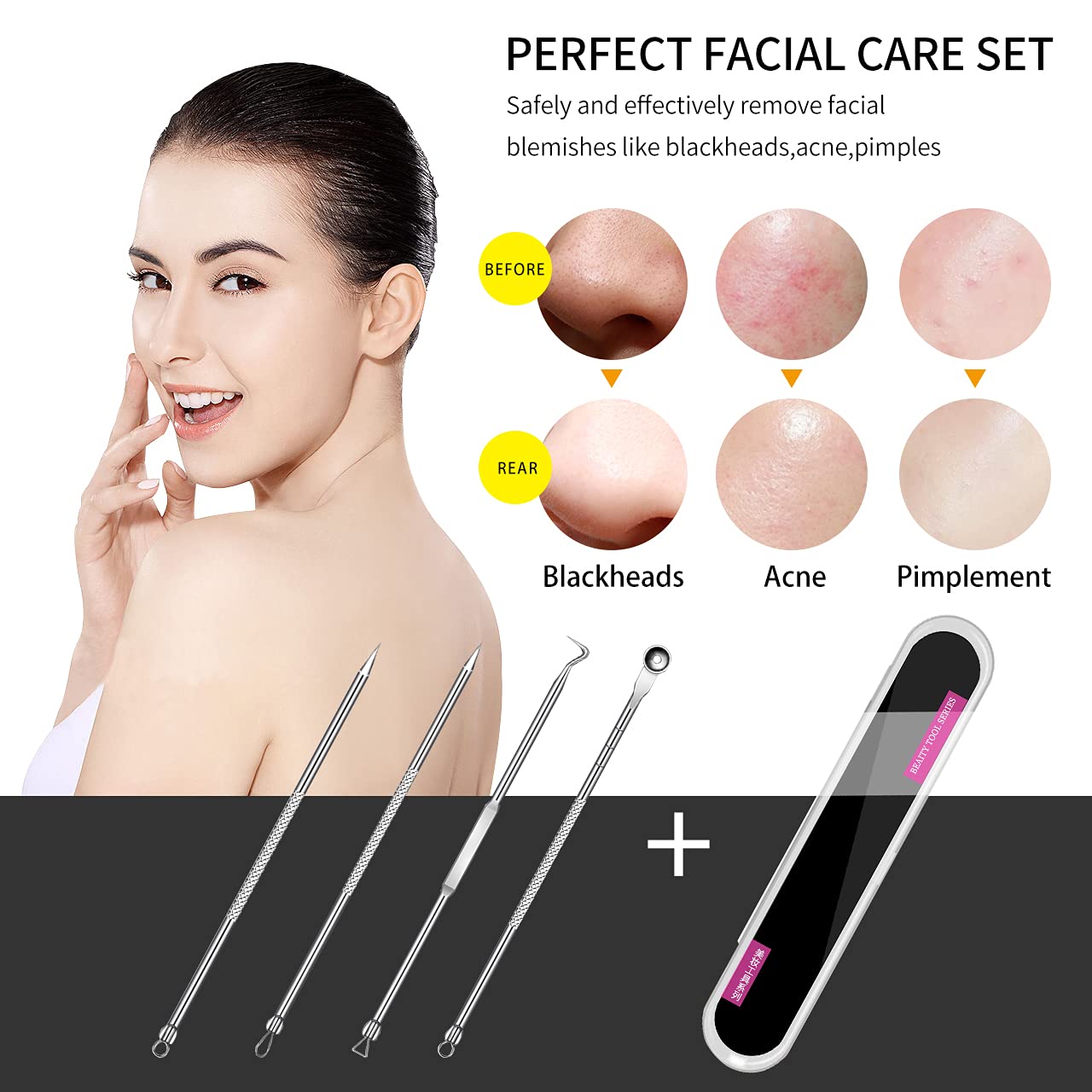 Lamilee Remove Acne Tool Kit Acne Comedone Zit Blackhead Extractor Tool for Nose Face Remover Acne N