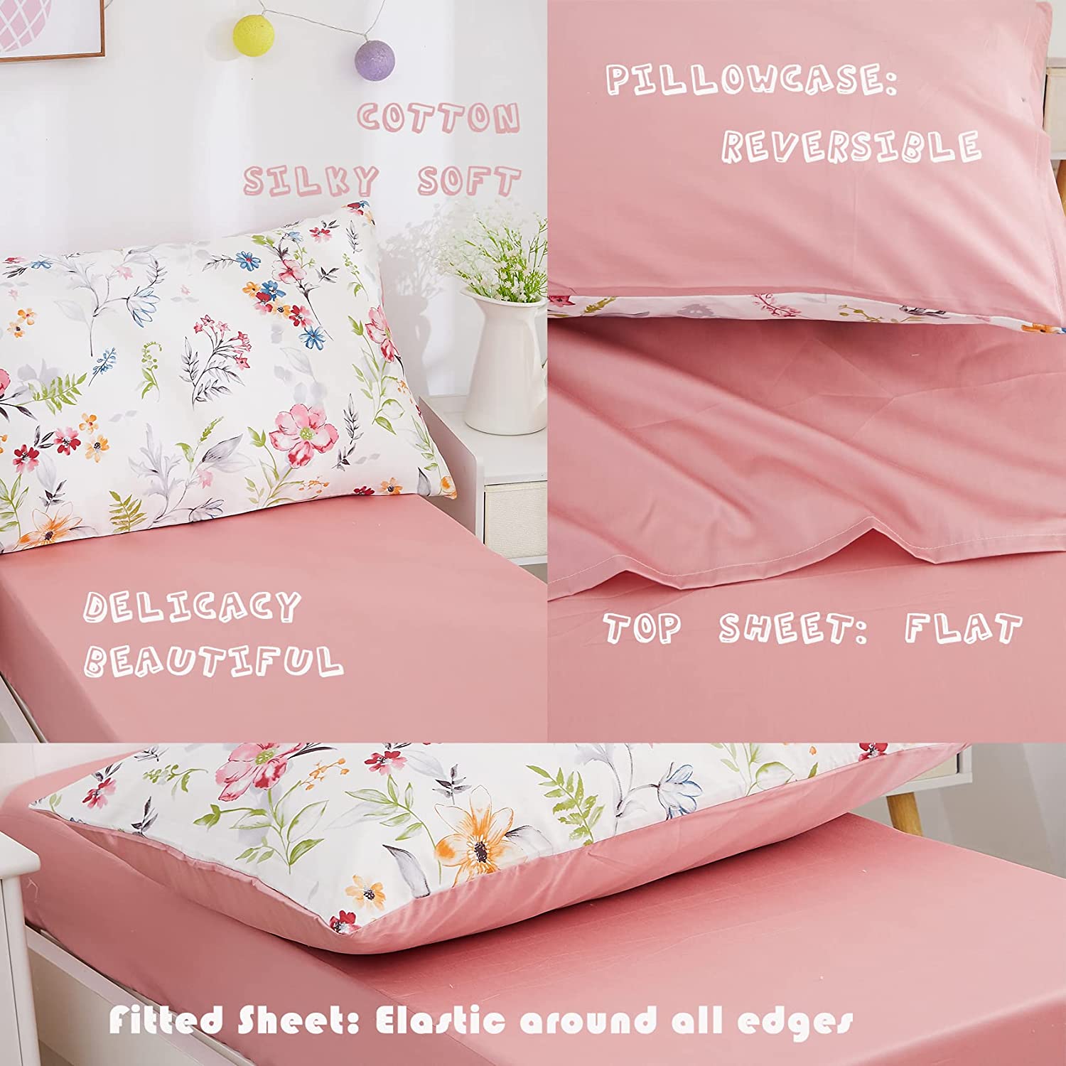 Brandream Watercolor Flowers Leave Toddler Bedding Sets for Girls Chic Floral Cotton Baby Nursery Co