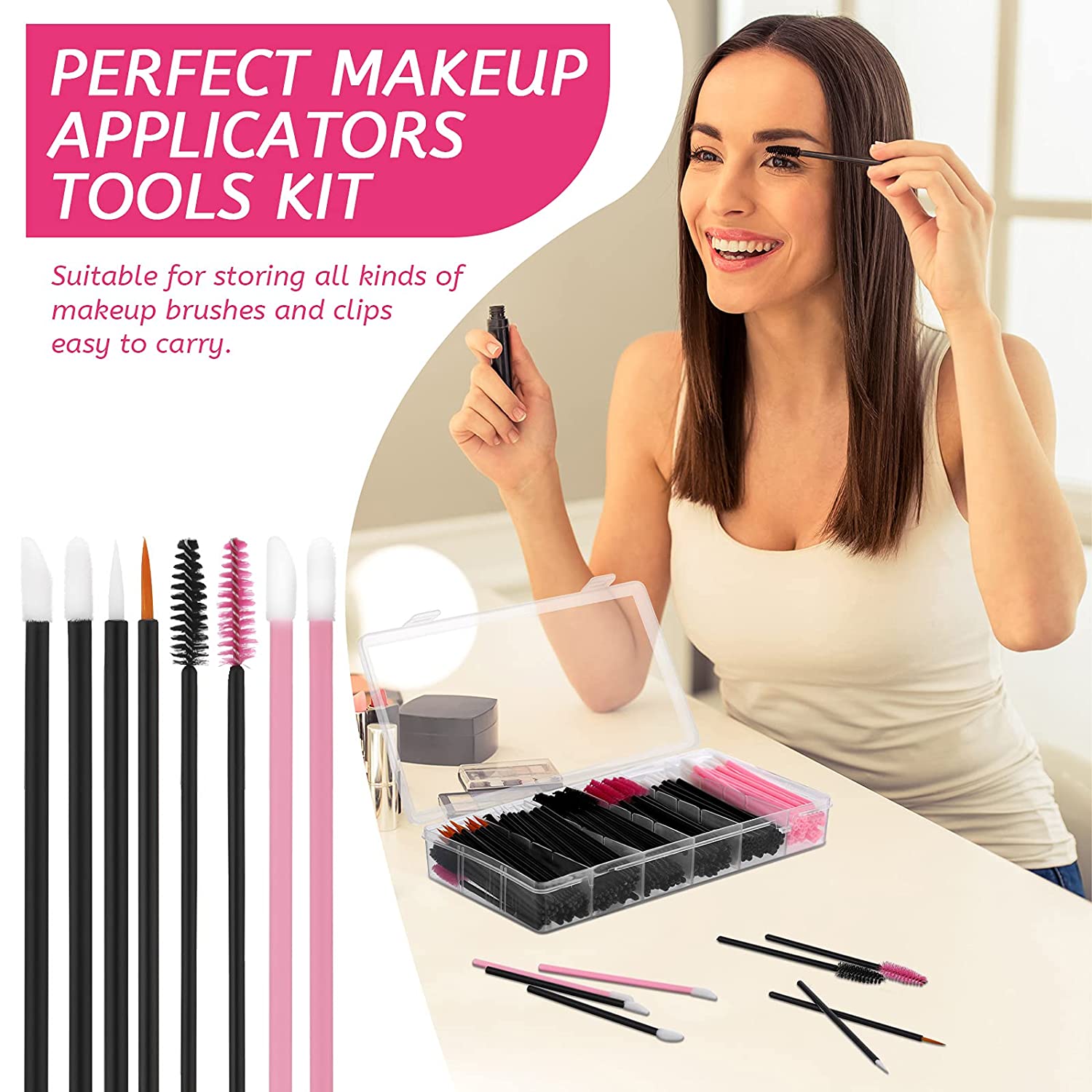 263 Pieces Makeup Applicators Tools Kit, Include 50 Disposable Eyeliner Brushes 112 Mascara Wands Ey