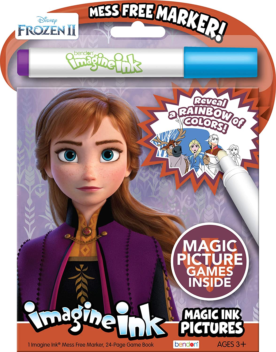 Disney Frozen 2 Anna and Elsa 24 Page Imagine Ink Magic Pictures and 1 Mess-Free Marker 45811 Bendon