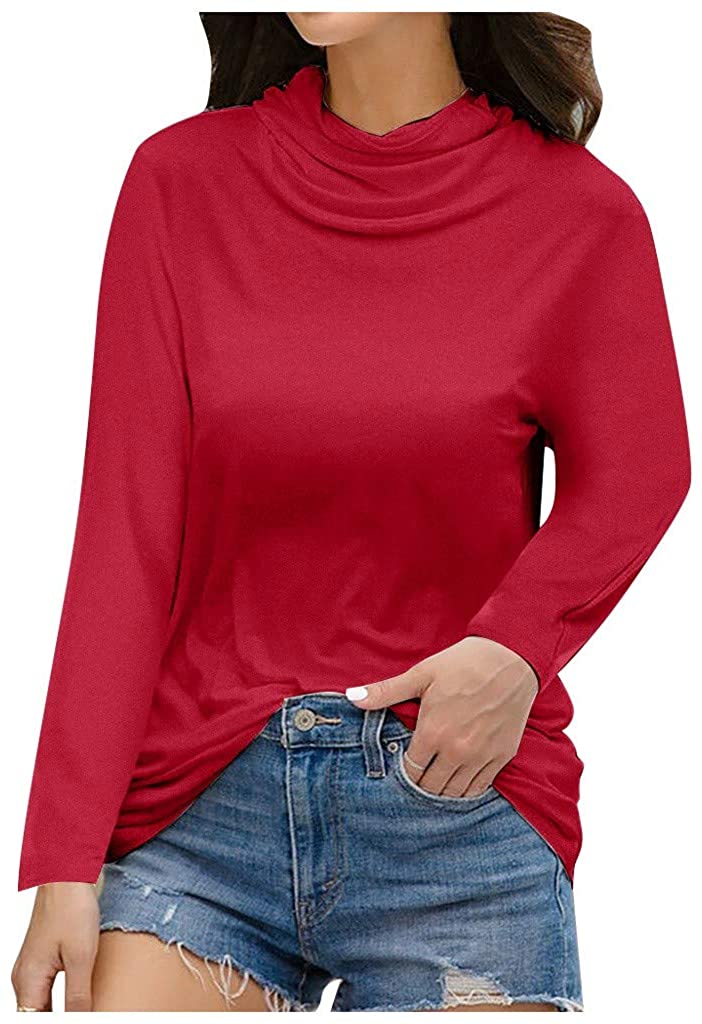Dosoop Women Solid Color Long Sleeve Pullover with Dustproof Face Guard Bandanas Turtleneck T-Shirt 