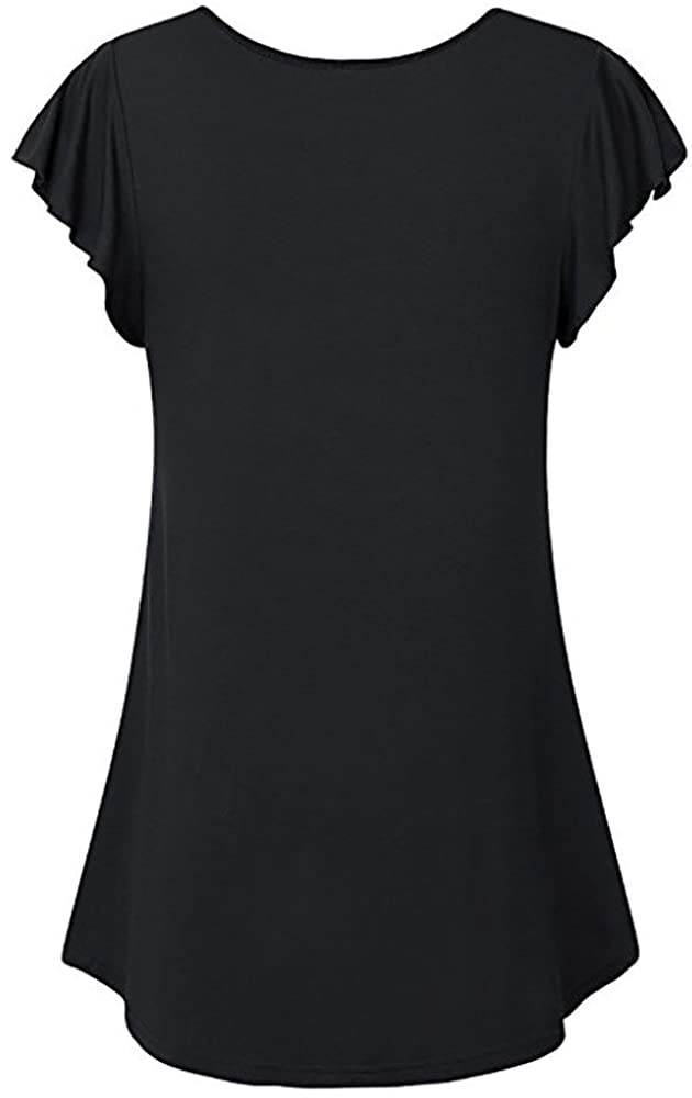 haoricu Tunics for Women Wear with Leggings Short Sleeve Ladies Solid Lace Patchwork Ruched Blouse T