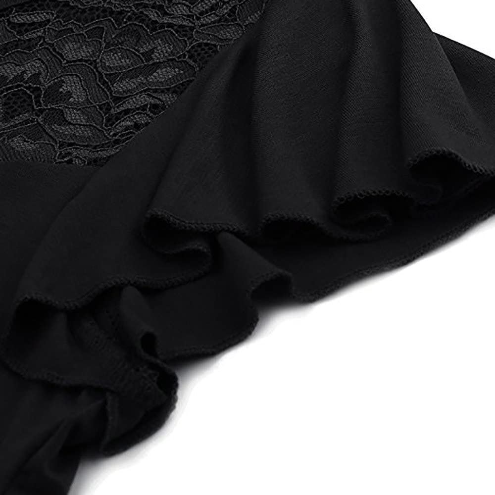 haoricu Tunics for Women Wear with Leggings Short Sleeve Ladies Solid Lace Patchwork Ruched Blouse T
