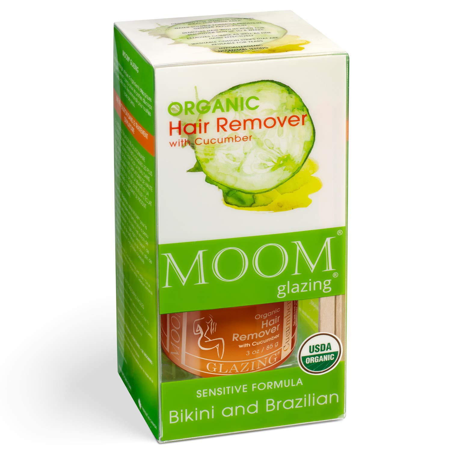 MOOM Organic Sugar Wax Kit for Hair Removal with Cucumber & Agar Agar - Natural Sugaring Glaze for B