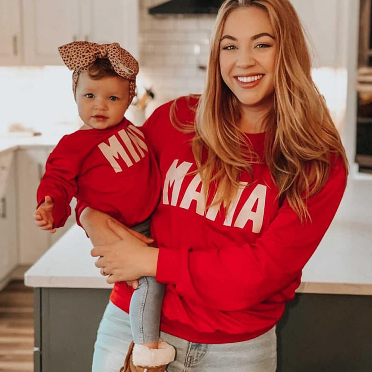 Women Baby Family Matching Sweatshirt Mama Mini Print Matching Sweater Pullover Top Mommy and Me Fal
