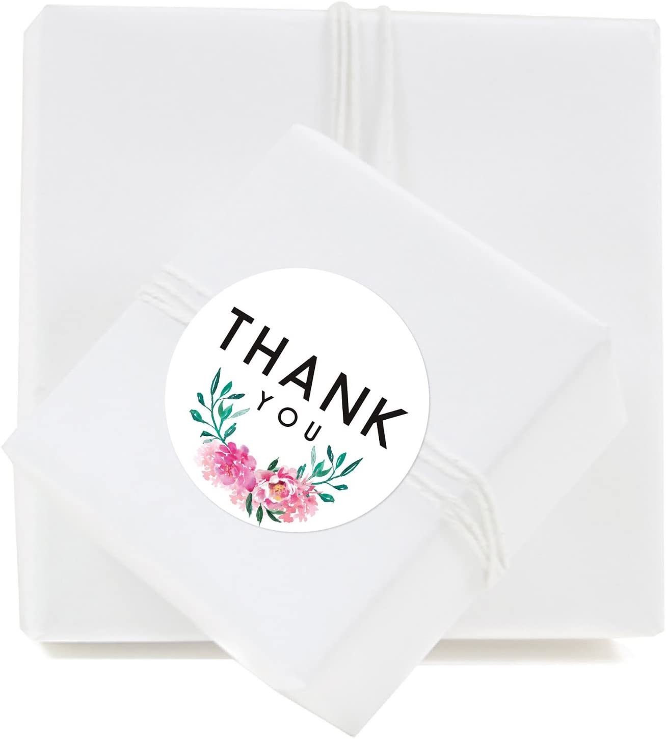 Andaz Press Stylish Bulk Thank You Round Circle Label Stickers, 2-inch, Emily Pink Green Floral Flow
