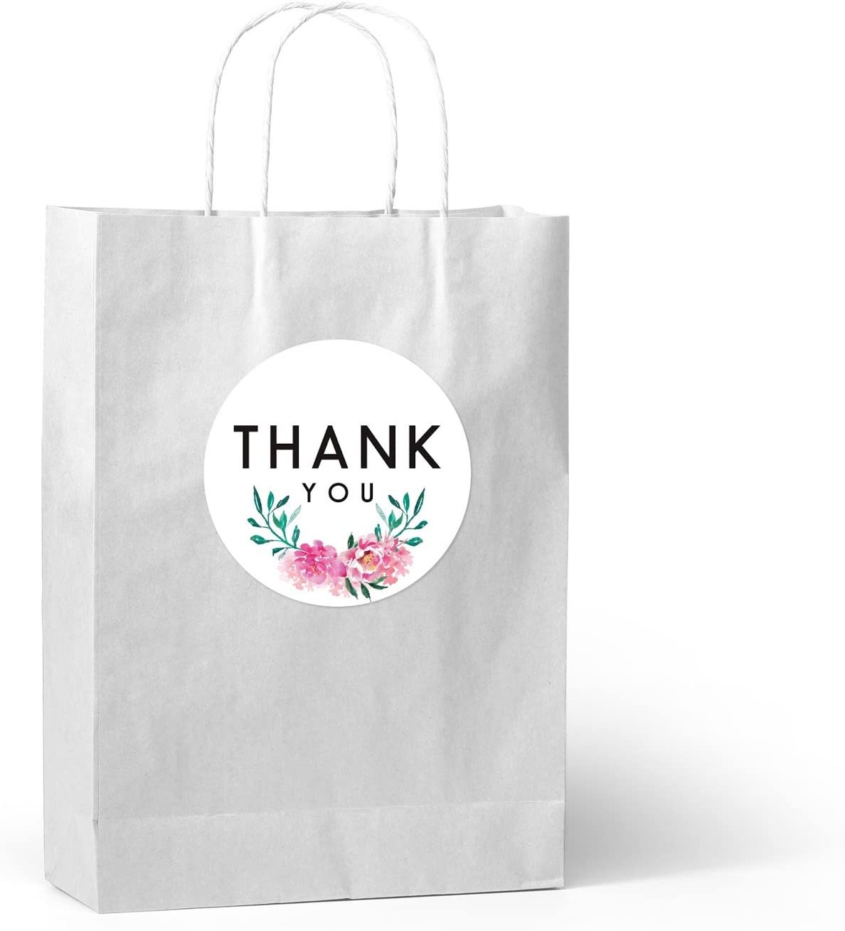 Andaz Press Stylish Bulk Thank You Round Circle Label Stickers, 2-inch, Emily Pink Green Floral Flow