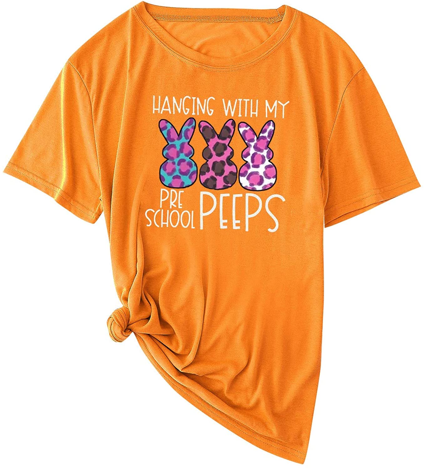 Dosoop Hanging with My Per School Peeps Shirt Bunny Graphic Letter Printed T-Shirt Casual Crewneck T