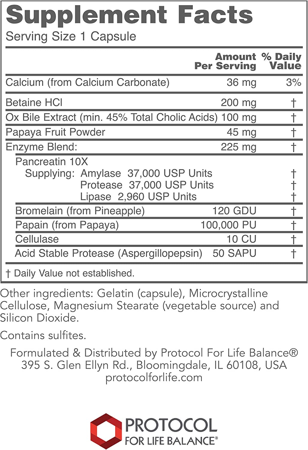 Protocol Enzymes-HCl - Betaine HCl and Digestive Enzymes with Bromelain - 120 Caps