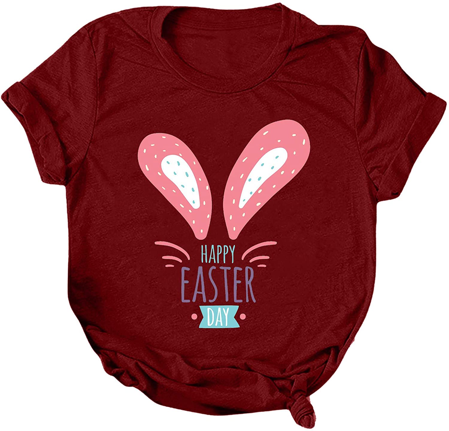 Dosoop Womens Easter T Shirt Short Sleeve Adorable Bunny Printed Graphic Tees Casual Summer O Neck T