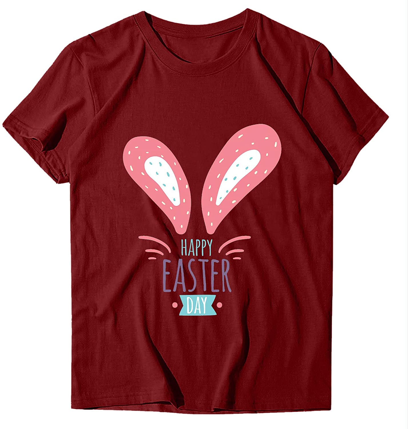 Dosoop Womens Easter T Shirt Short Sleeve Adorable Bunny Printed Graphic Tees Casual Summer O Neck T