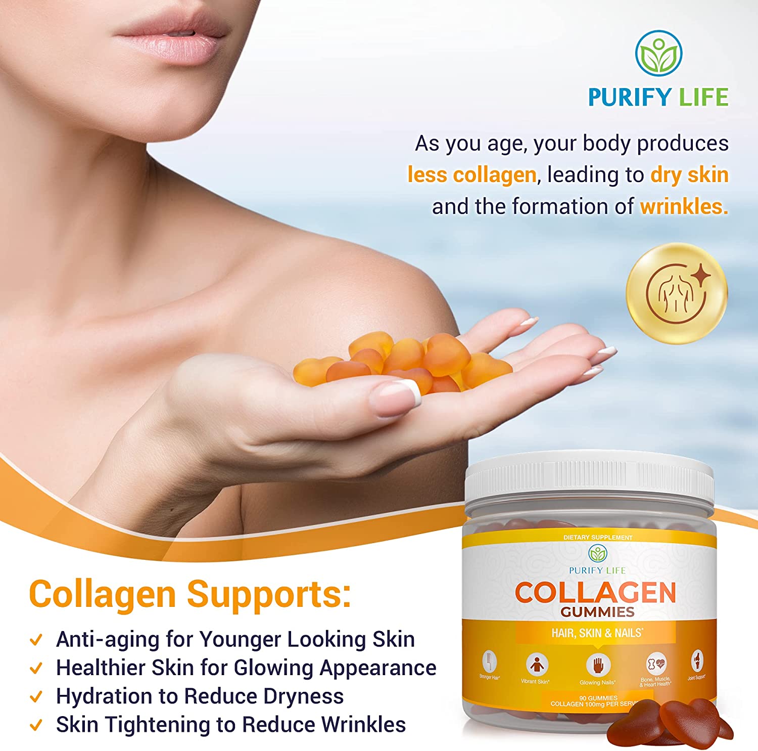 Collagen Gummies for Womens Hair Growth, Healthier Skin & Nails (Bulk 90 Gummies) Joint Care Vitamin