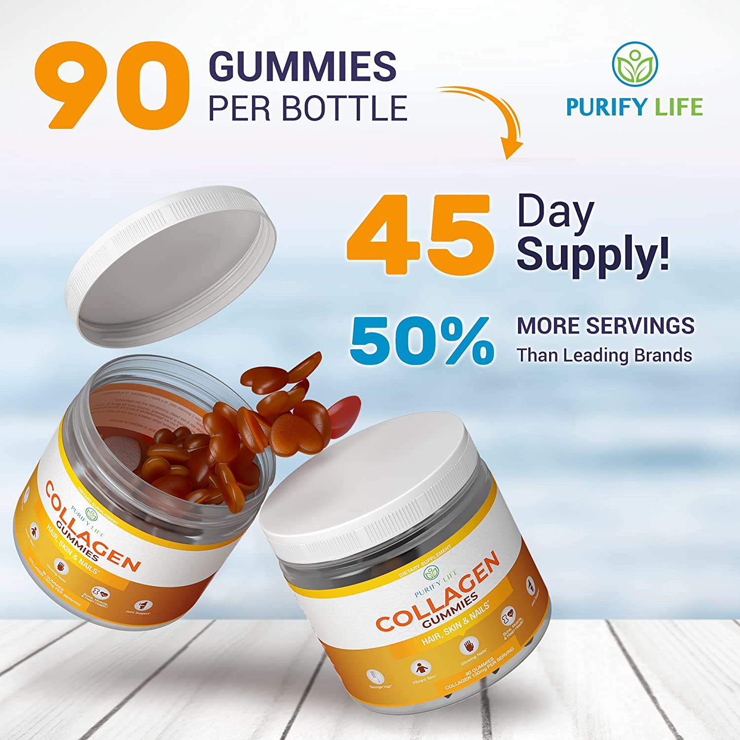 Collagen Gummies for Womens Hair Growth, Healthier Skin & Nails (Bulk 90 Gummies) Joint Care Vitamin