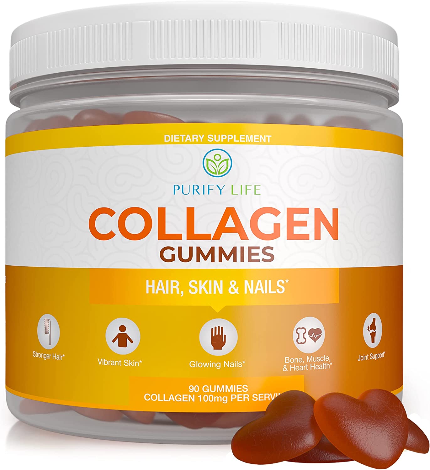 Collagen Gummies for Womens Hair Growth, Healthier Skin & Nails (Bulk 90 Gummies) Joint Care Vitamin