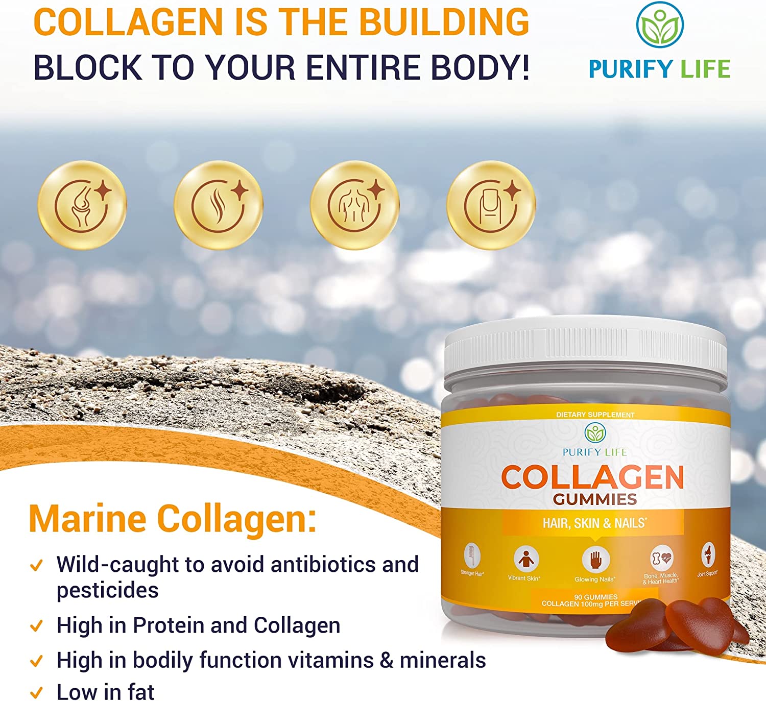 Collagen Gummies for Womens Hair Growth, Healthier Skin & Nails (Bulk 90 Gummies) Joint Care Vitamin