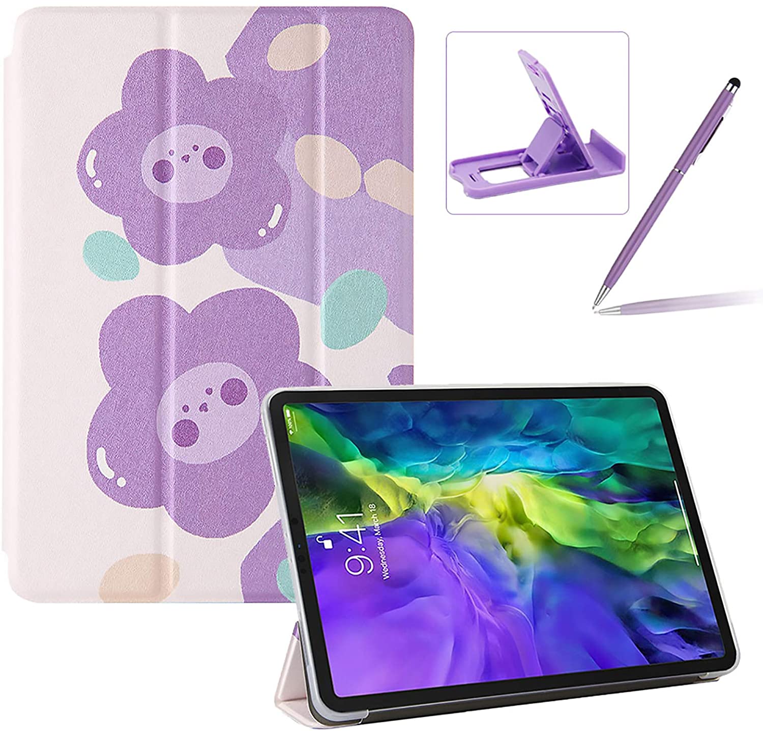 Herzzer Three Fold Leather Case for iPad Pro 11 inch 2018/2020,Slim Multi-Angle View Folio Stand Pre