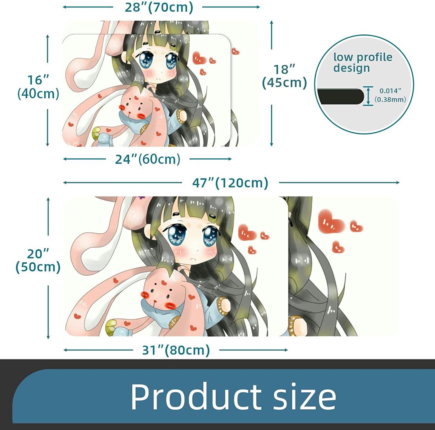 Mouse Pad Cute Girl Mouse Mat Waterproof Non-Slip Rubber Base for Office Home Gaming Working 18x28 i