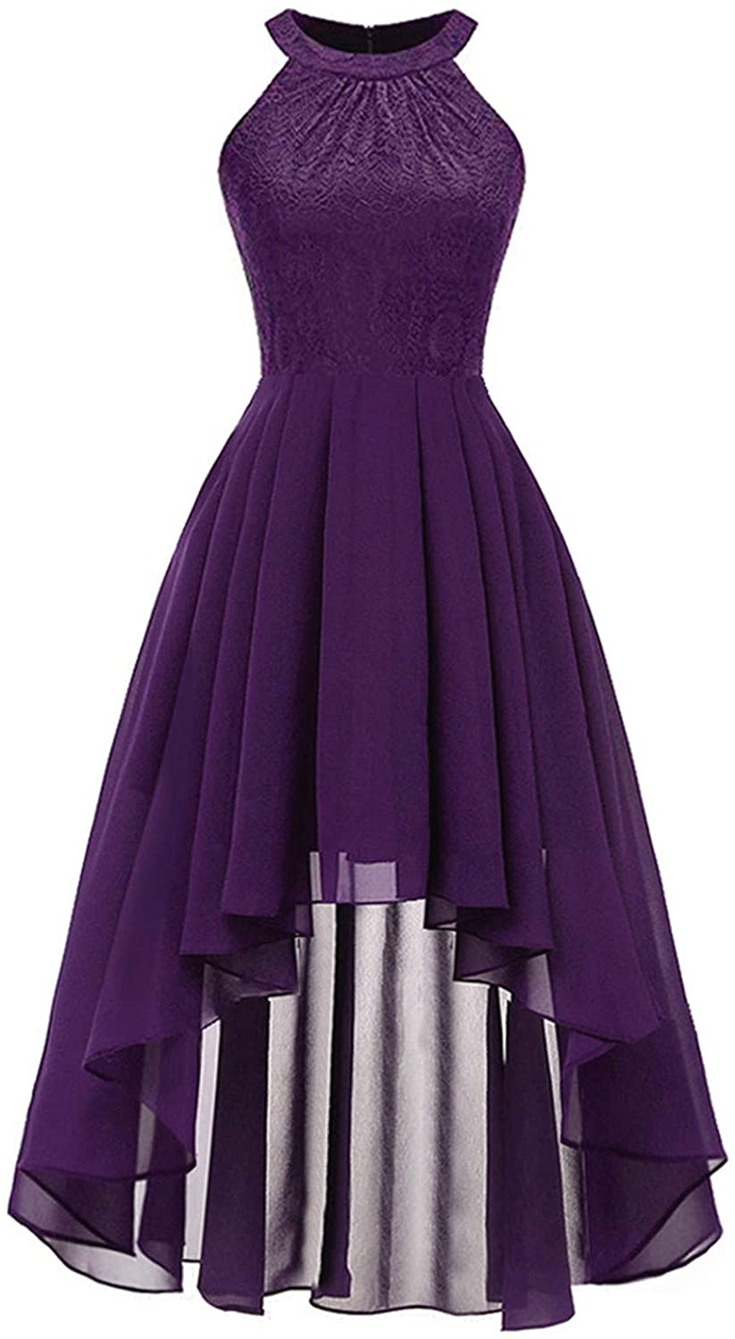 haoricu Women Summer Casual Off Shoulder Short Sleeve Lace Irregular Hem Party Dress