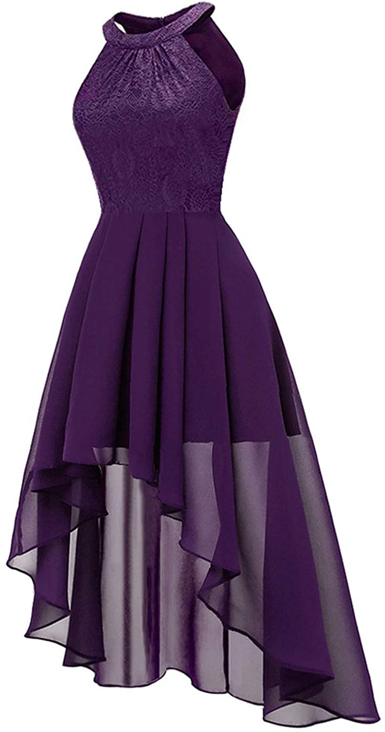 haoricu Women Summer Casual Off Shoulder Short Sleeve Lace Irregular Hem Party Dress