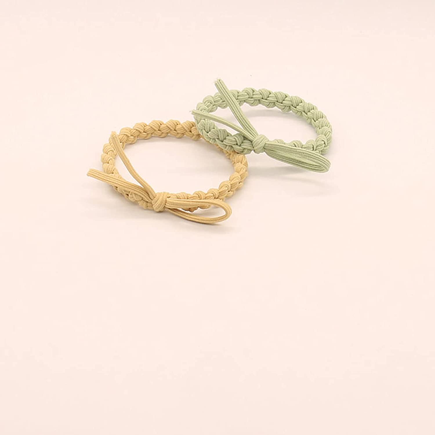 10 PCS Hair Ties Ponytail Holder, Color Matching Woven Light Green + Pink + Beige Elastic Hair Bands