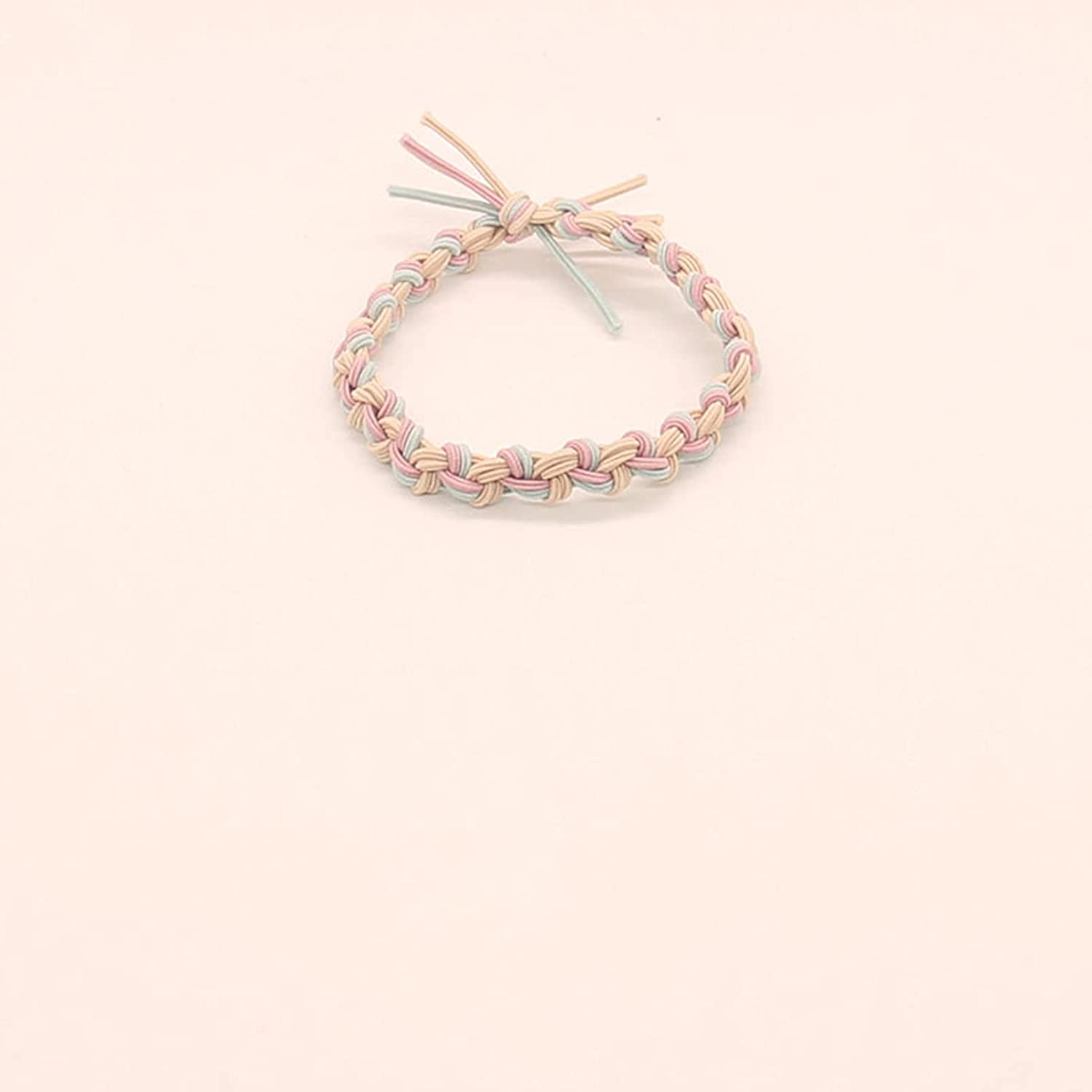 10 PCS Hair Ties Ponytail Holder, Color Matching Woven Light Green + Pink + Beige Elastic Hair Bands