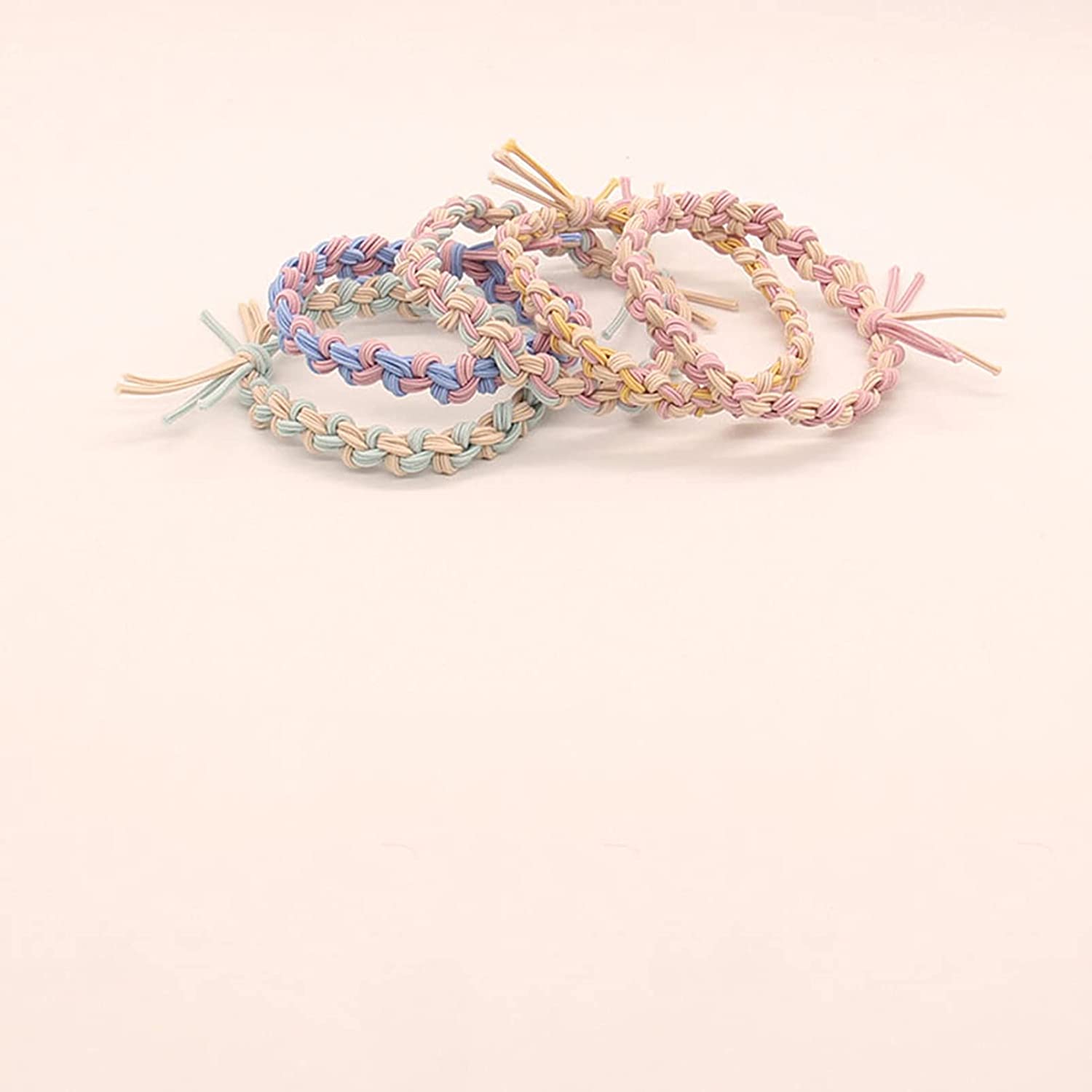 10 PCS Hair Ties Ponytail Holder, Color Matching Woven Light Green + Pink + Beige Elastic Hair Bands