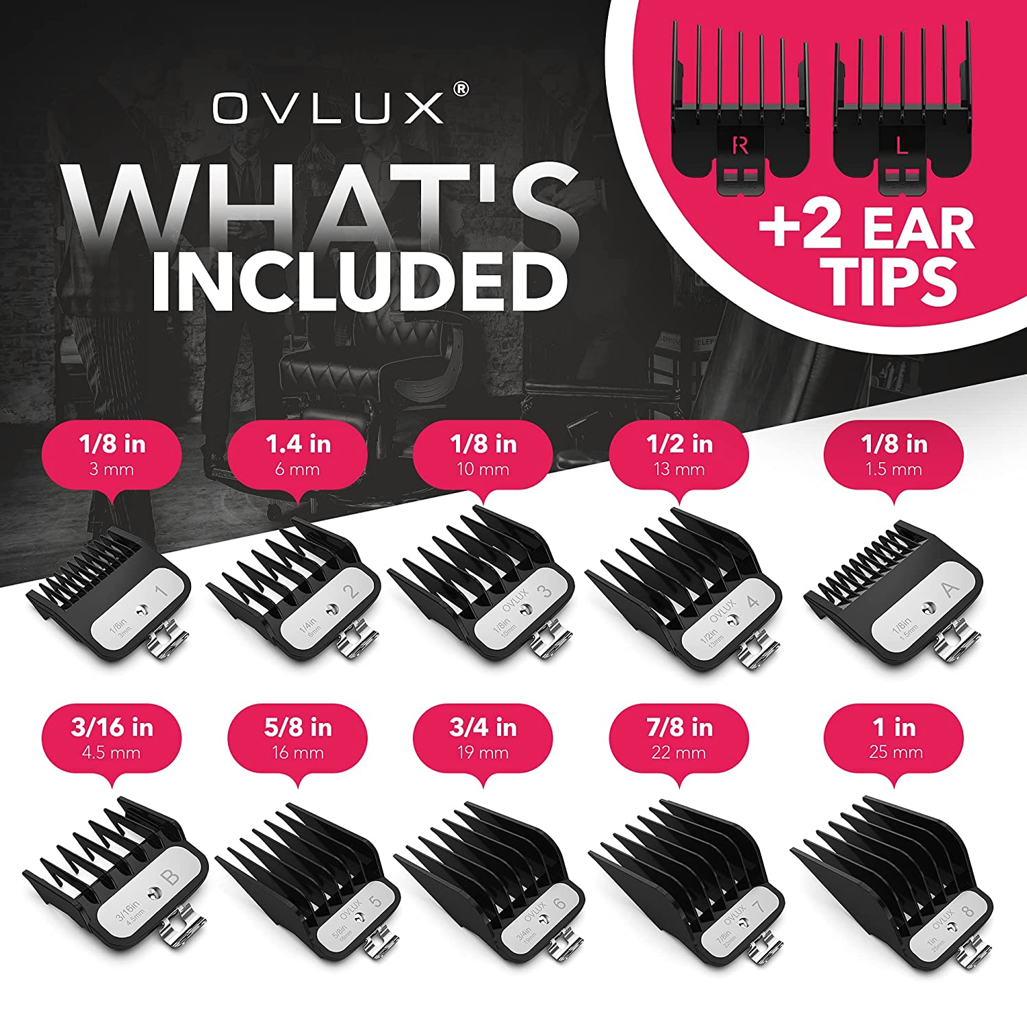 OVLUX Clipper Guards - 12 sets Professional Hair Clipper Combs, Guard Set Attachment Combs, Premium 