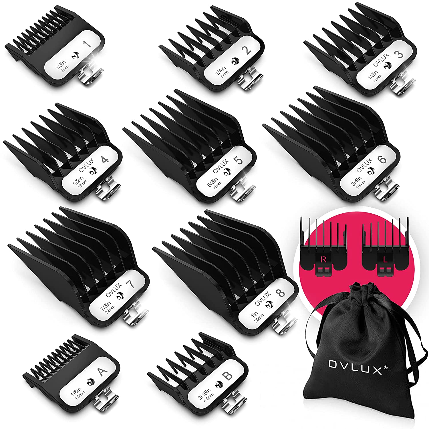 OVLUX Clipper Guards - 12 sets Professional Hair Clipper Combs, Guard Set Attachment Combs, Premium 