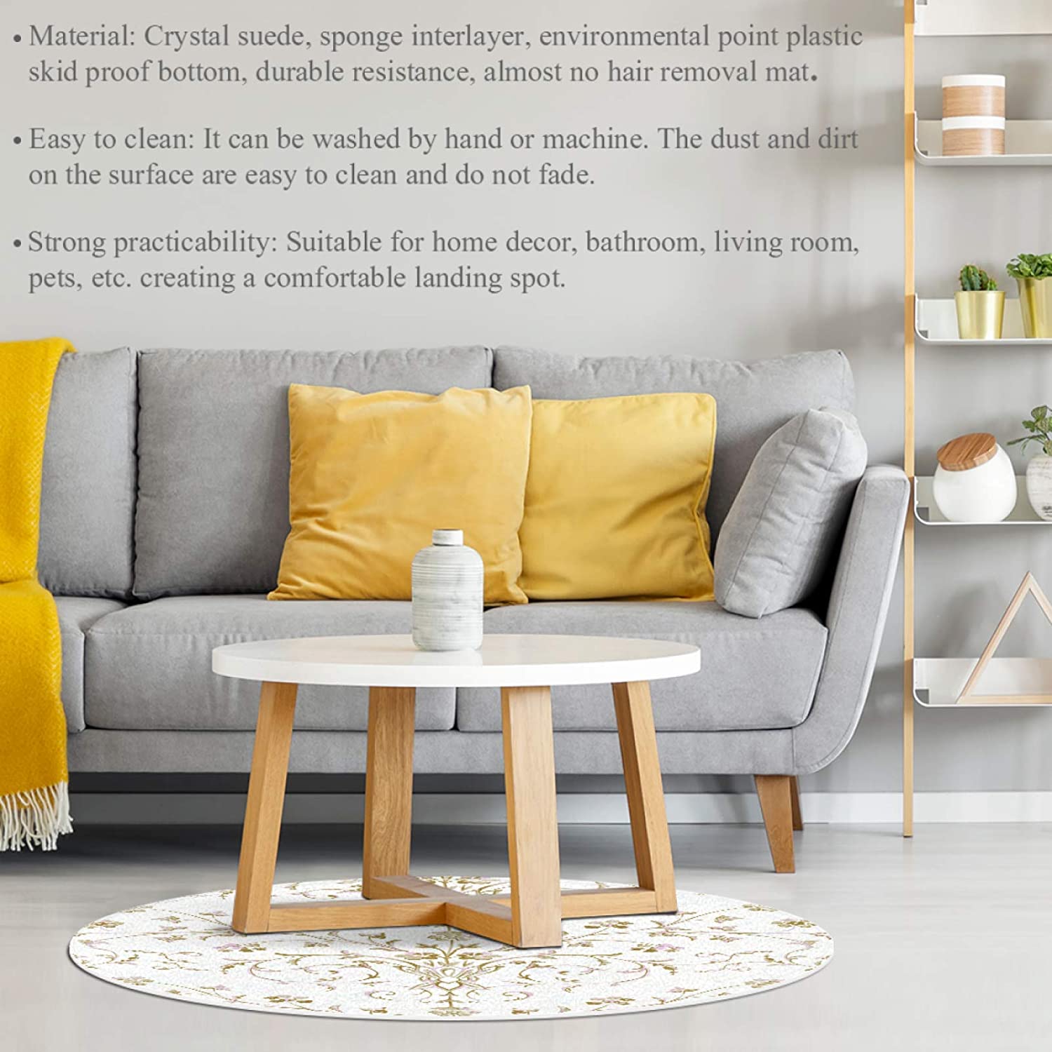 Round Soft Area Rugs for Baby Kids Girls Room Simple Pattern Cute Circle Nursery Carpet for Bedroom