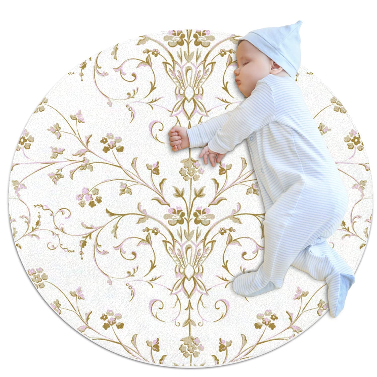 Round Soft Area Rugs for Baby Kids Girls Room Simple Pattern Cute Circle Nursery Carpet for Bedroom