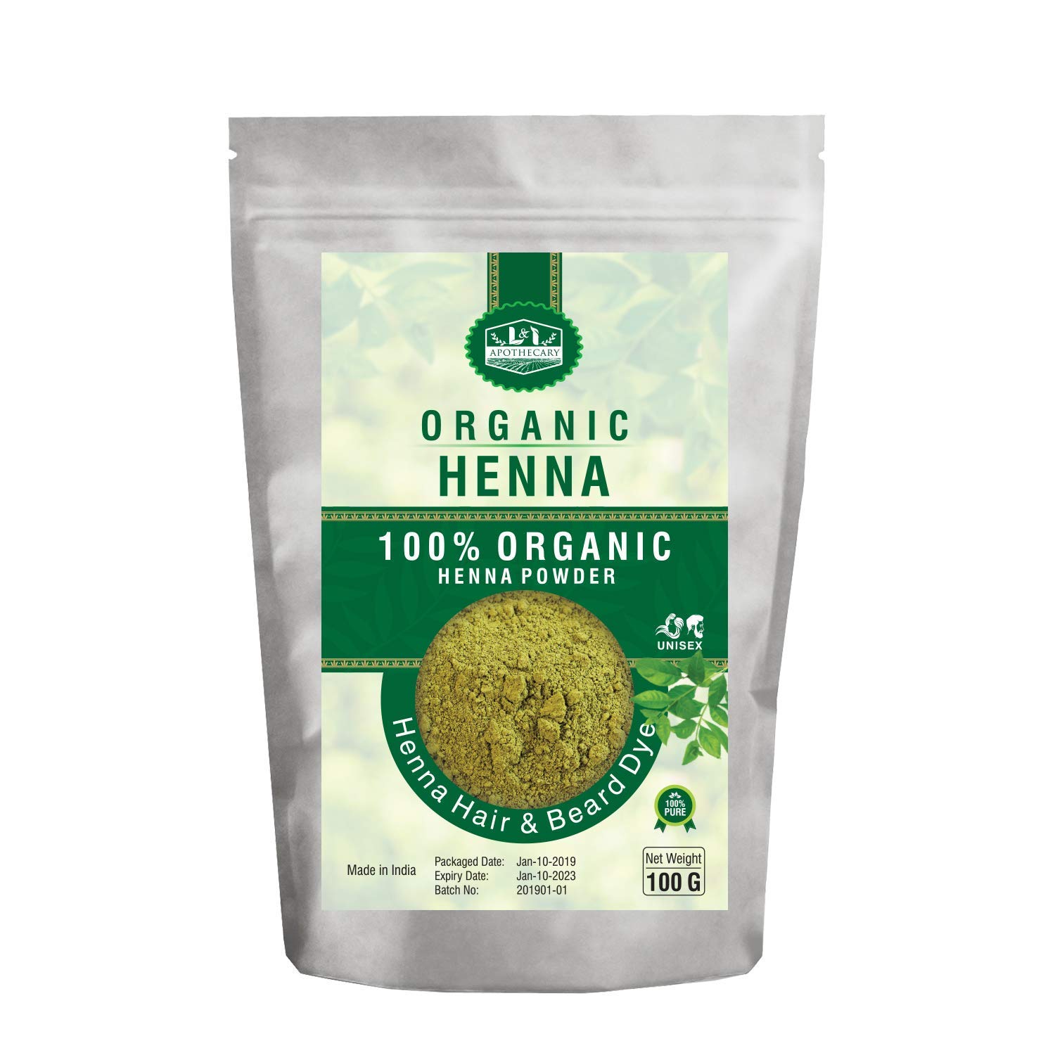 Organic PURE HENNA Hair Dye - USDA Certified Organic Henna For Hair, Natural, gluten free, cruelty f