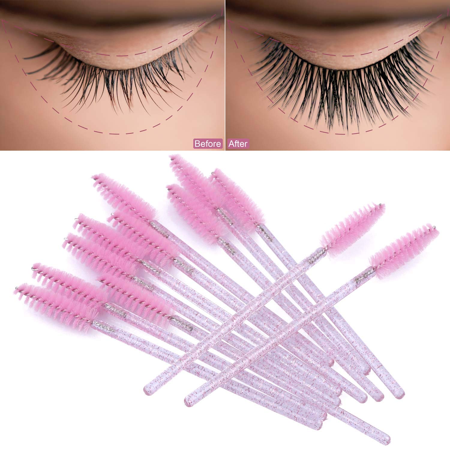 Tbestmax 200 Disposable Eyelash Brush Mascara Wands Spoolies for Eye Lashes Extension Eyebrow and Ma