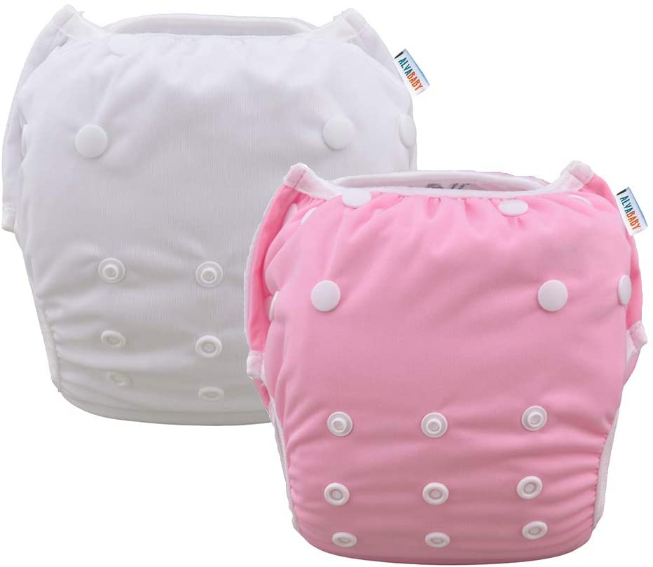 ALVABABY Baby Swim Diapers 2pcs One Size Reuseable Washable & Adjustable for Swimming Lesson & Baby
