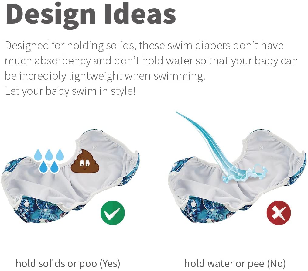 ALVABABY Baby Swim Diapers 2pcs One Size Reuseable Washable & Adjustable for Swimming Lesson & Baby