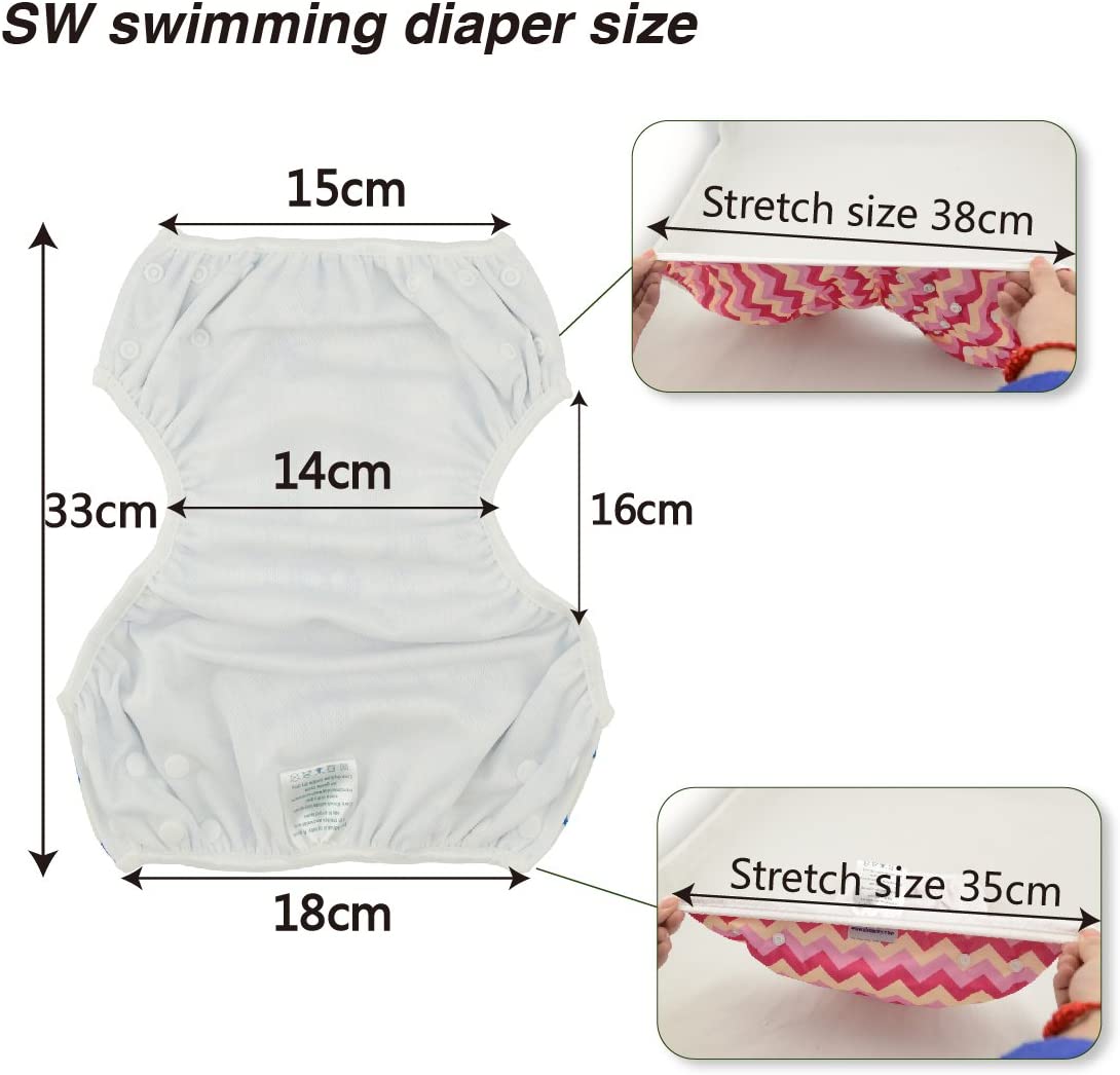 ALVABABY Baby Swim Diapers 2pcs One Size Reuseable Washable & Adjustable for Swimming Lesson & Baby
