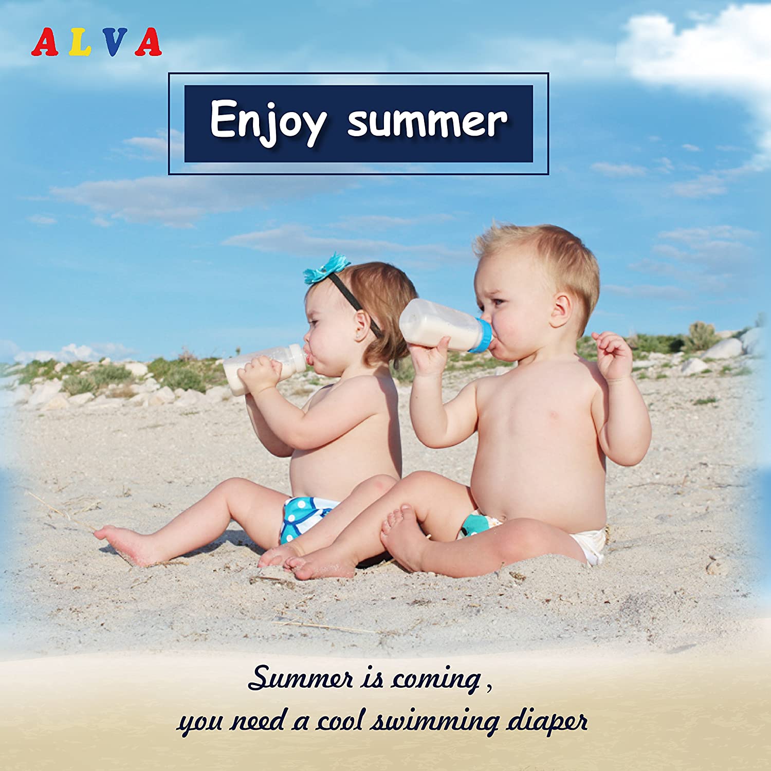 ALVABABY Baby Swim Diapers 2pcs One Size Reuseable Washable & Adjustable for Swimming Lesson & Baby