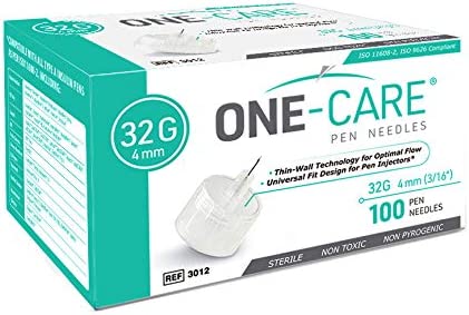 MediVena ONE-CARE Pen Needles 32G x 4 mm (5/32’’), 100/bx, Ultra-Thin for Comfortable Insulin In