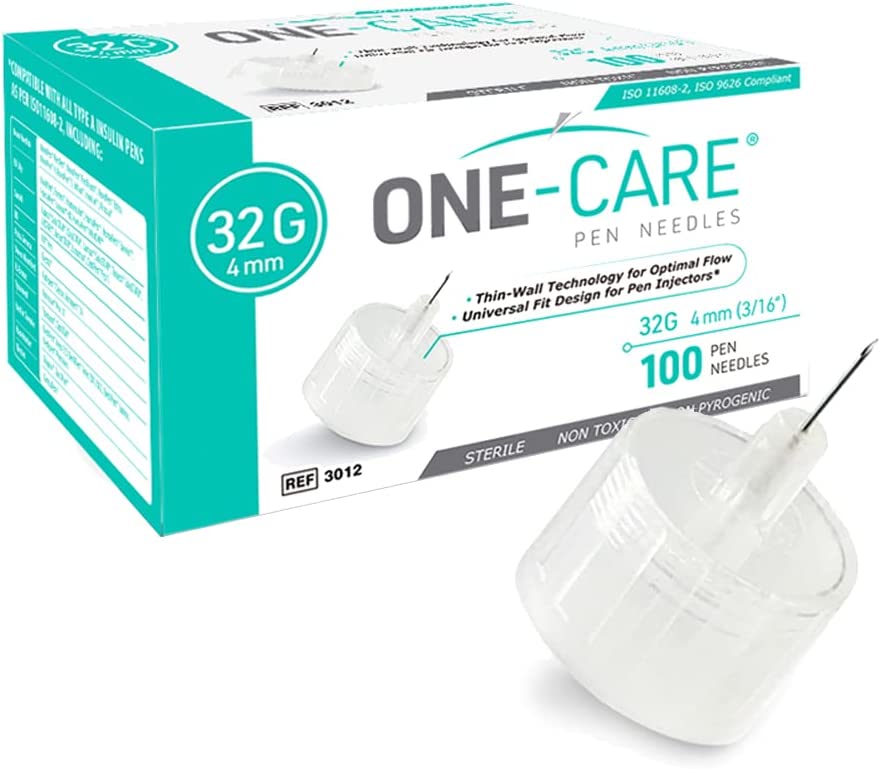 MediVena ONE-CARE Pen Needles 32G x 4 mm (5/32’’), 100/bx, Ultra-Thin for Comfortable Insulin In