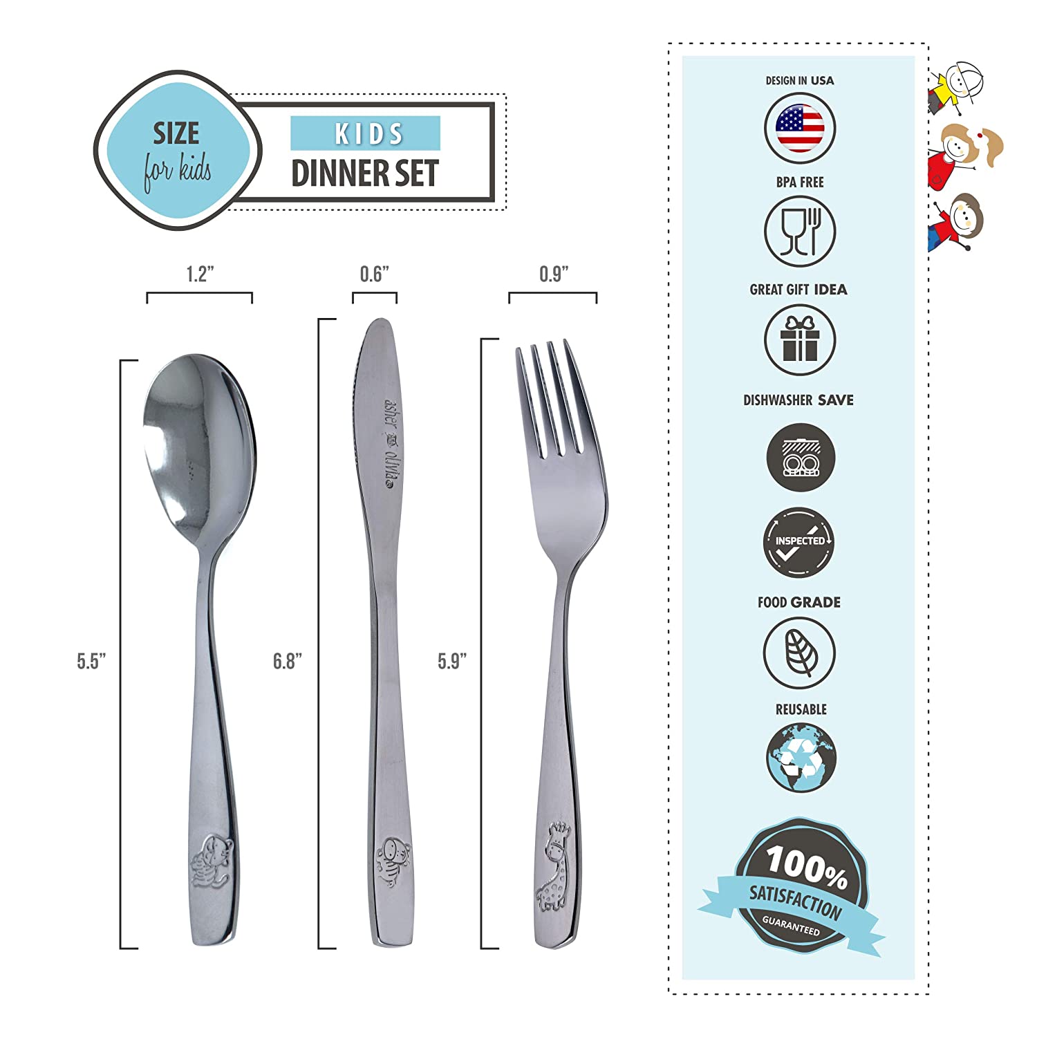 Kids and Toddler Utensils Silverware Set \xe2\x80\x93 9-Piece Toddler Silverware Includes 3 Forks 3 