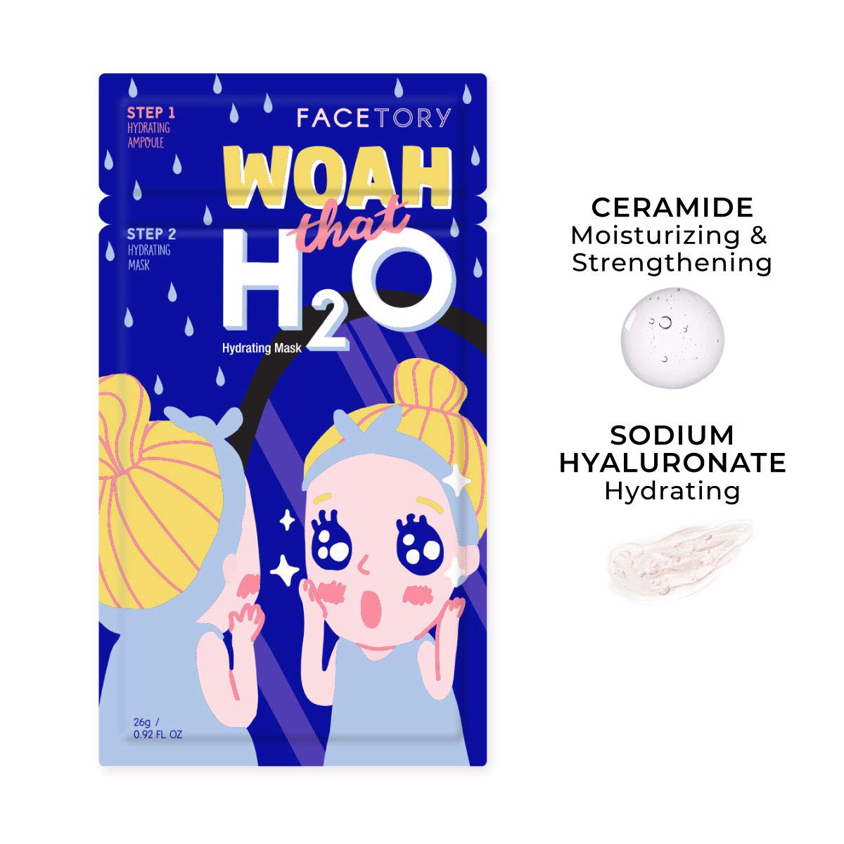 FaceTory Woah that H2O Hydrating 2-Step Hyaluronic Acid and Ceramide Mask - Strengthening and Hydrat