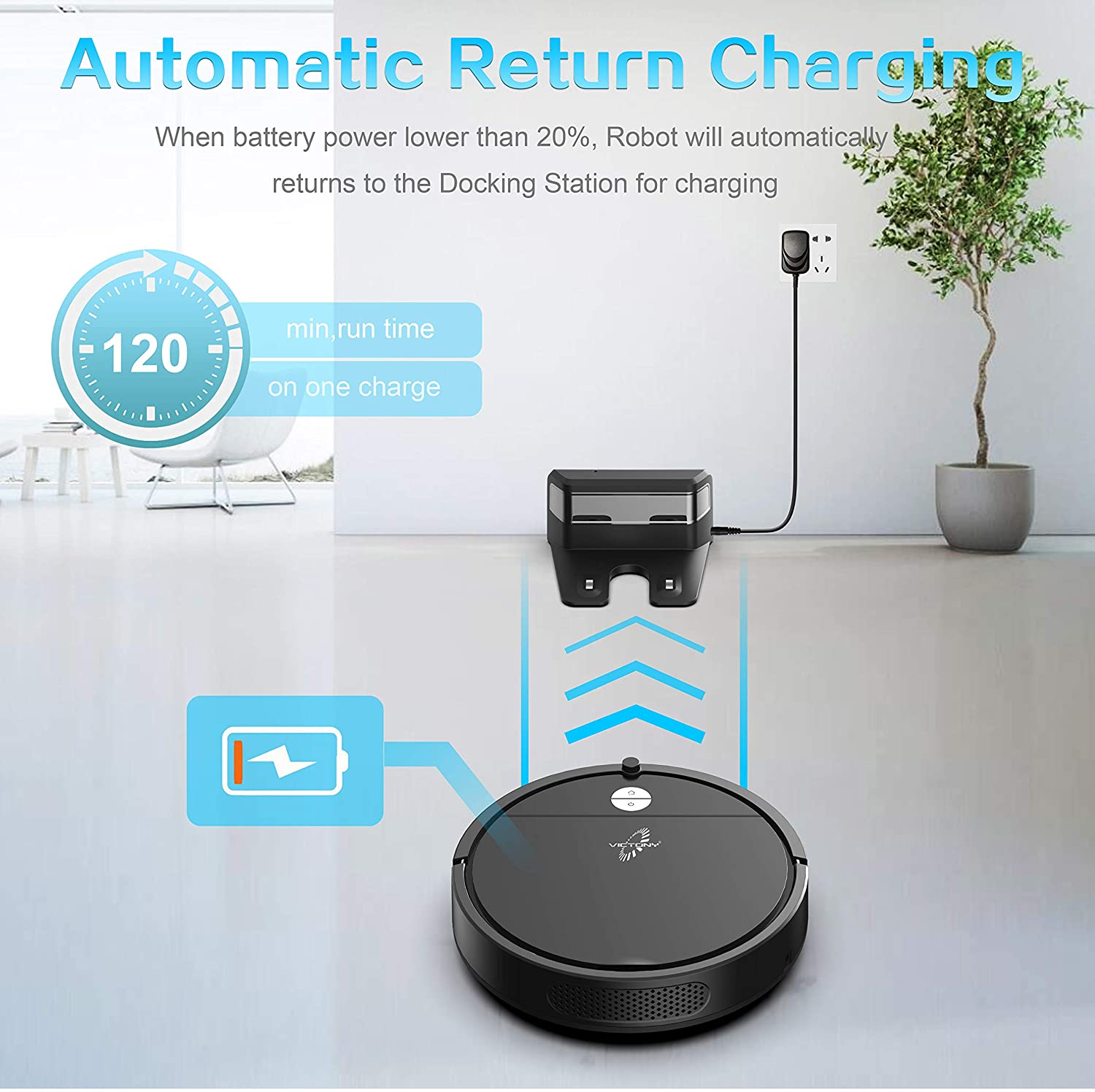 Robotic Vacuum Cleaner, VICTONY 2 in 1 Mopping Robot Vacuum Cleaner, Super-Thin, Ideal for Hard Floo