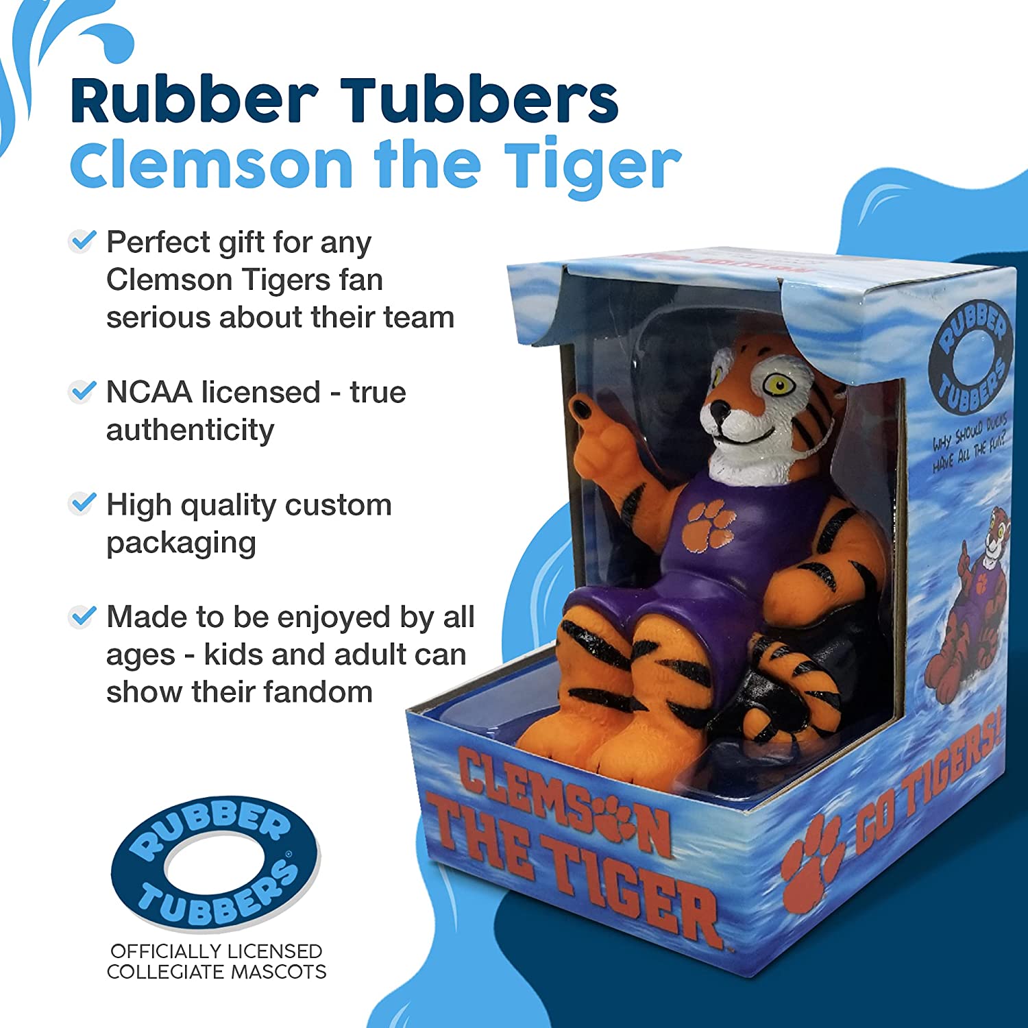 Rubber Tubbers Clemson University - Premium Bath Toy Collectible Sports Memorabilia - First Ever Col