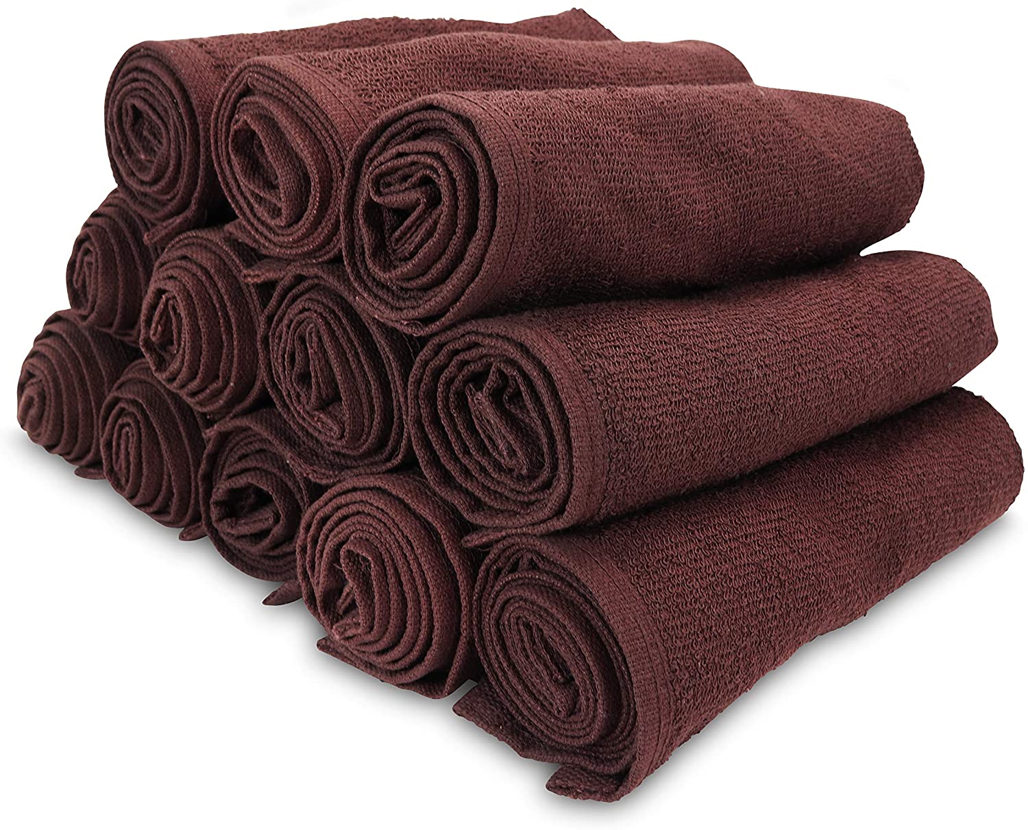 Arkwright LLC Bleach Safe Salon Towels Pack of 12 (16x28 inch, Brown) - 100% Cotton Bleach Proof, Bl