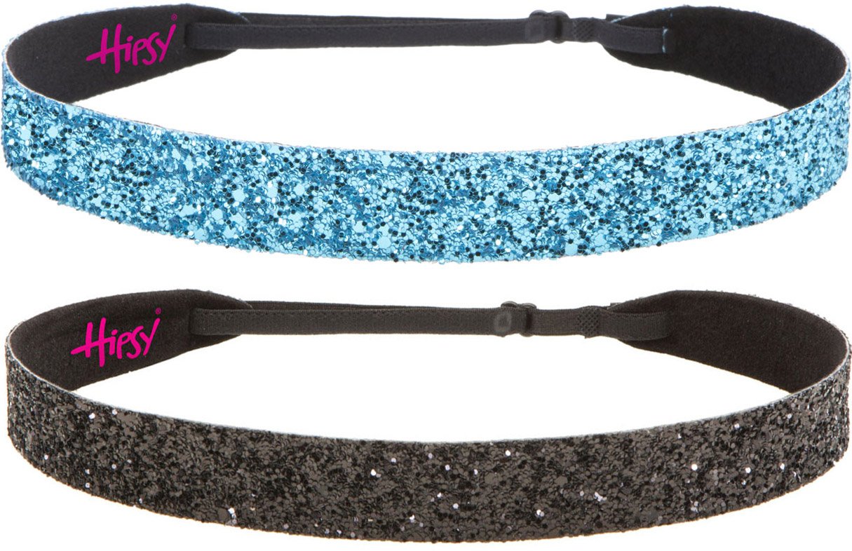 Hipsy Adjustable Non Slip Fashion Wide Bling Glitter Headbands for Women Girls & Teens 2-Pack (Black