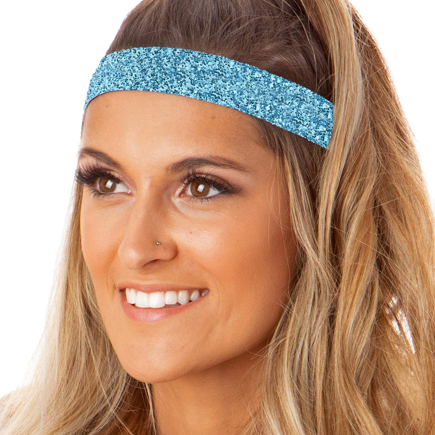 Hipsy Adjustable Non Slip Fashion Wide Bling Glitter Headbands for Women Girls & Teens 2-Pack (Black