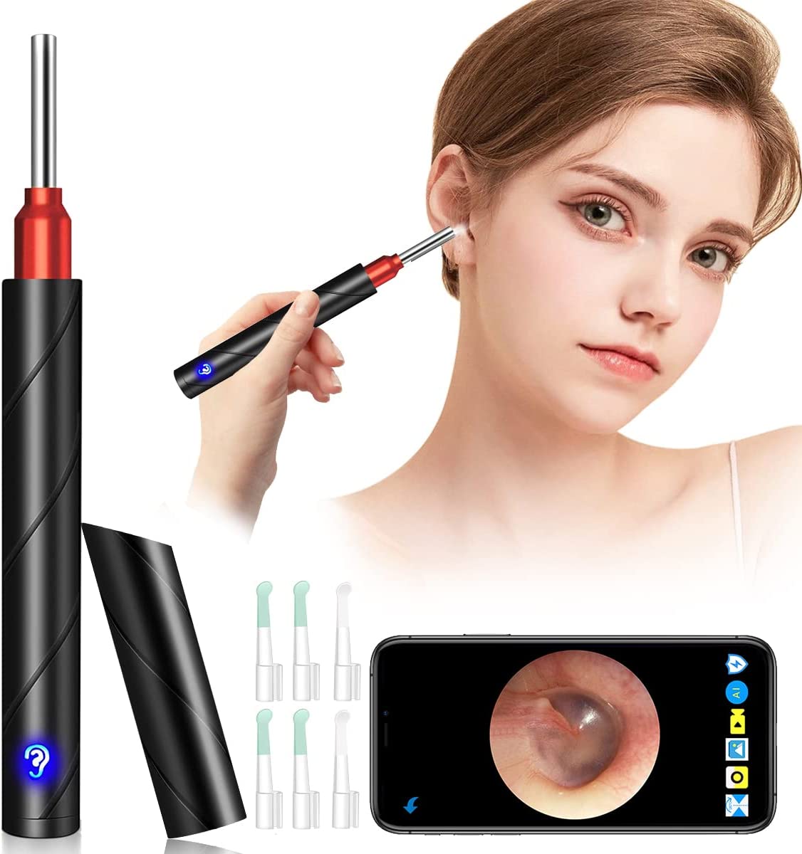 Urbesty Ear Wax Removal Tool, Earwax Removal Camera with 6 LED Lights, 1080P HD Wireless WiFi Ear Wa