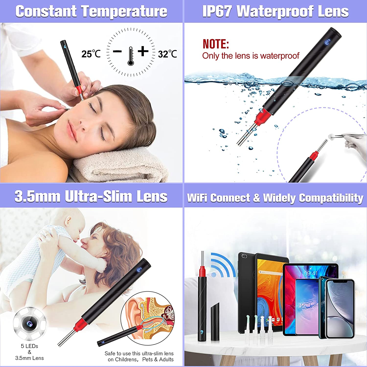 Urbesty Ear Wax Removal Tool, Earwax Removal Camera with 6 LED Lights, 1080P HD Wireless WiFi Ear Wa