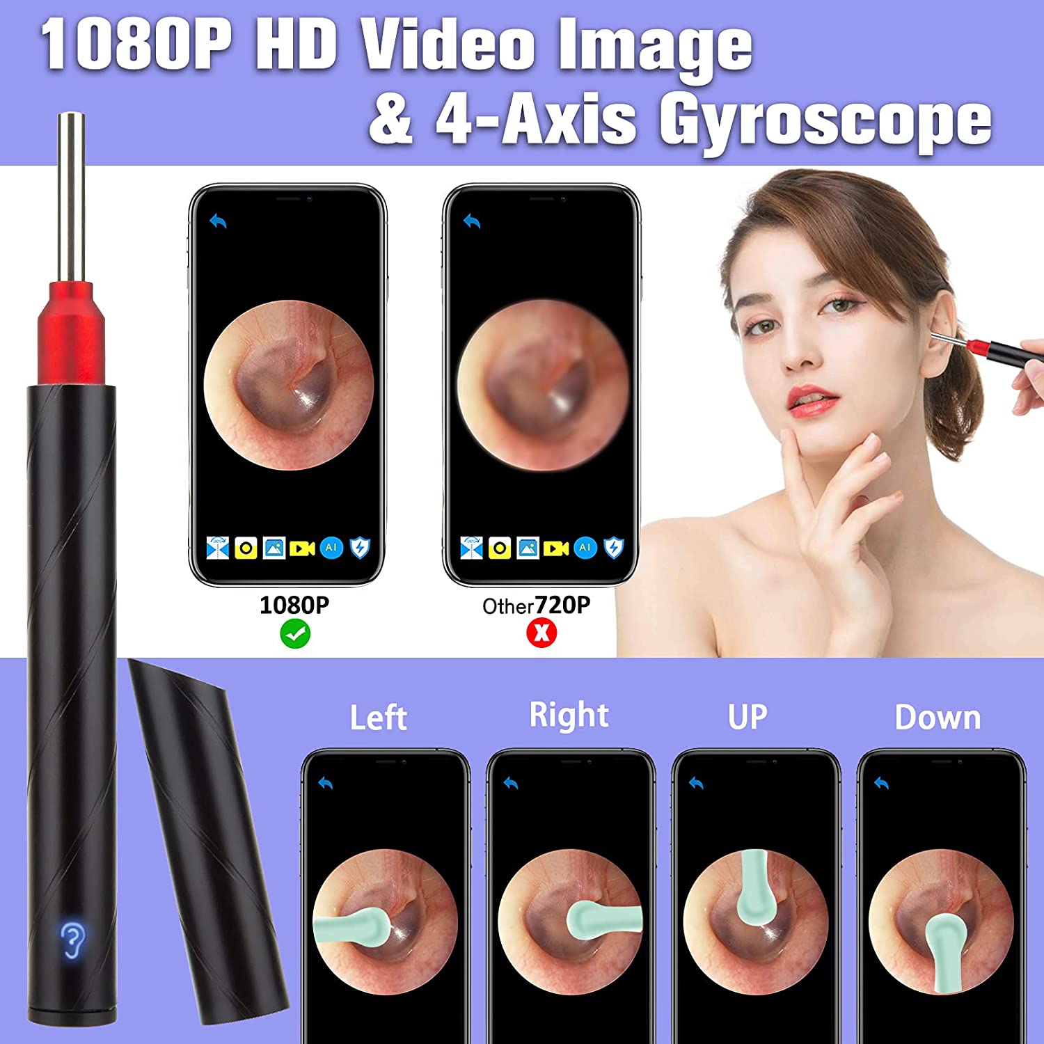 Urbesty Ear Wax Removal Tool, Earwax Removal Camera with 6 LED Lights, 1080P HD Wireless WiFi Ear Wa