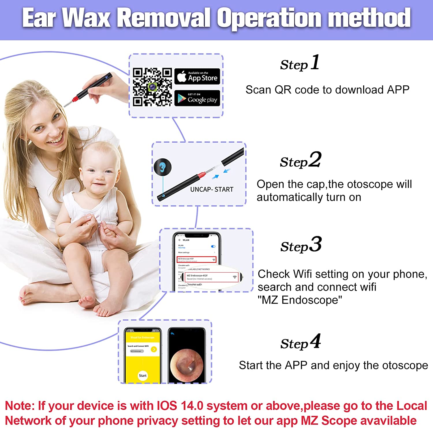 Urbesty Ear Wax Removal Tool, Earwax Removal Camera with 6 LED Lights, 1080P HD Wireless WiFi Ear Wa