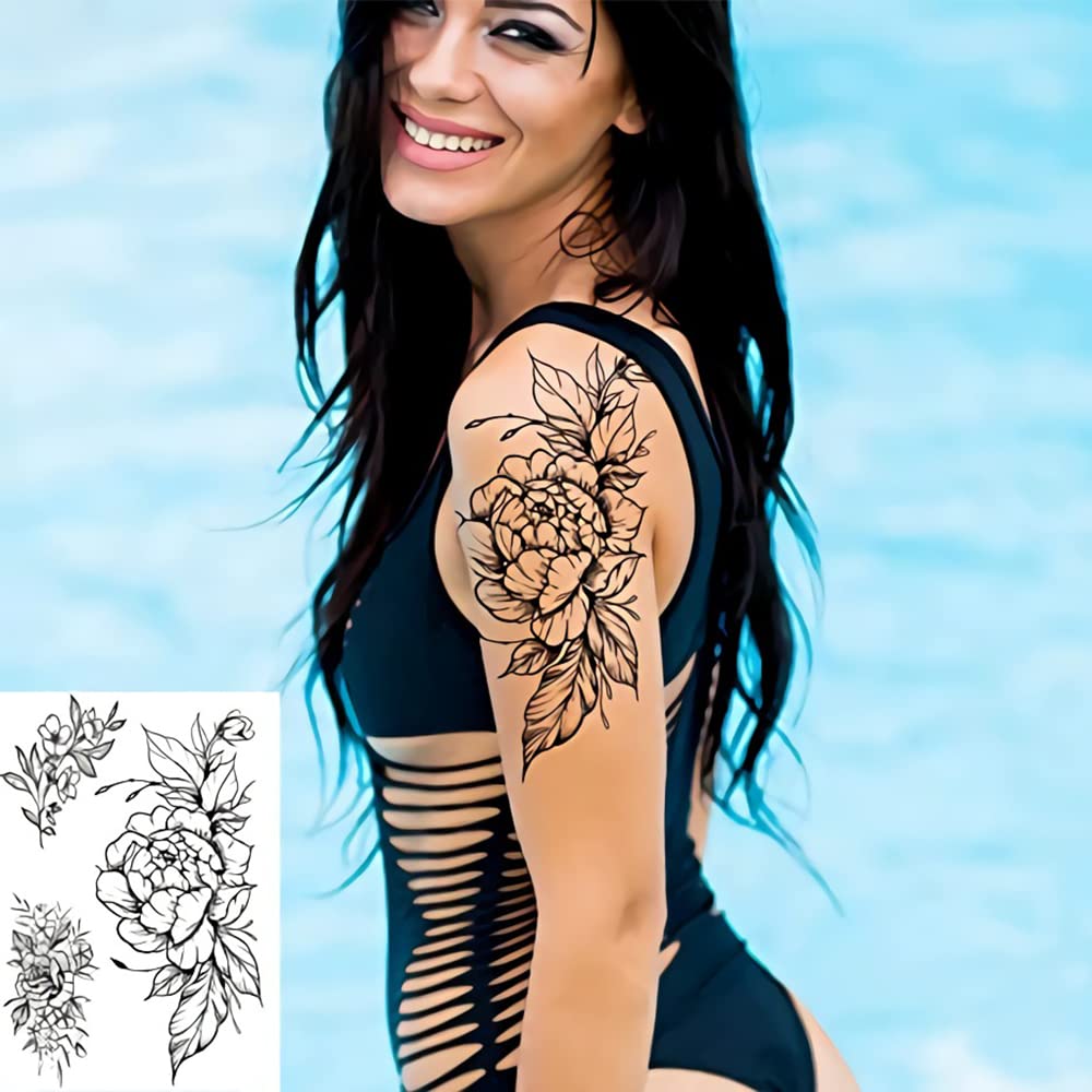 CONOBO 10 Sheets Large 3D Temporary Tattoos Stickers For Women Men Half Sleeve Realistic Animals Flo